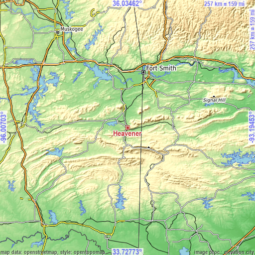 Topographic map of Heavener