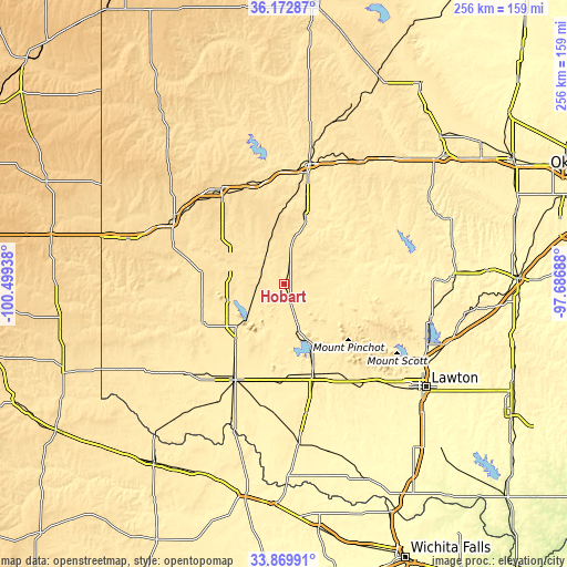 Topographic map of Hobart