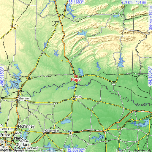 Topographic map of Hugo