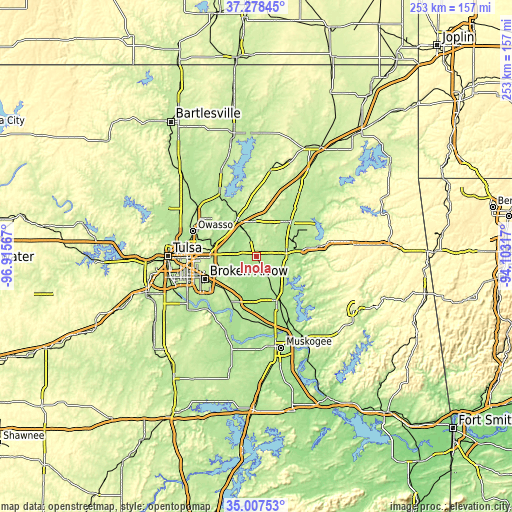 Topographic map of Inola