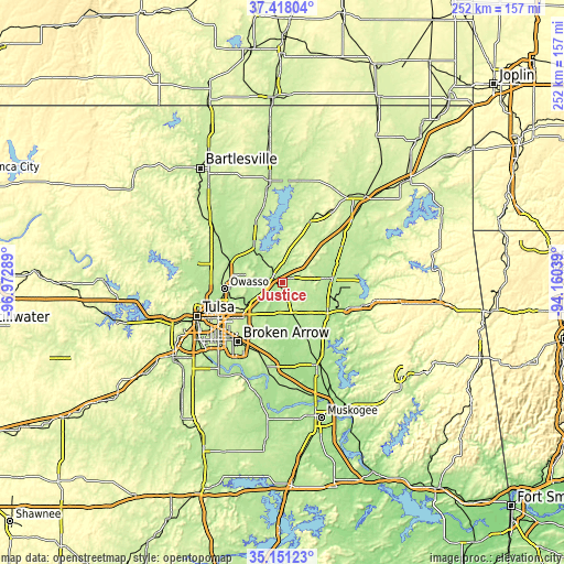 Topographic map of Justice