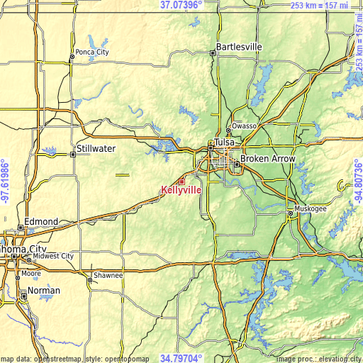 Topographic map of Kellyville