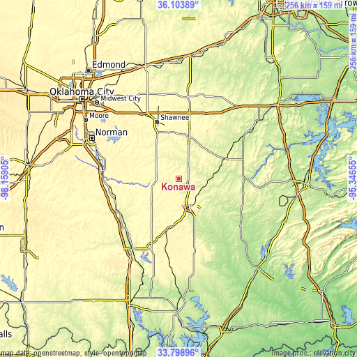 Topographic map of Konawa