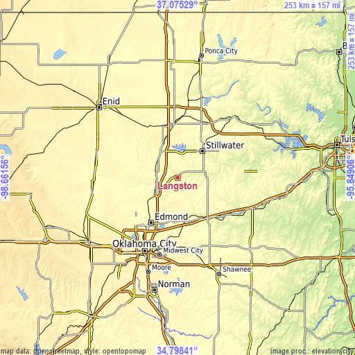 Topographic map of Langston