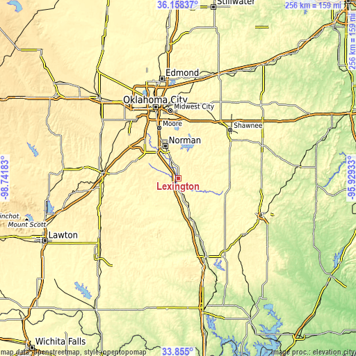 Topographic map of Lexington