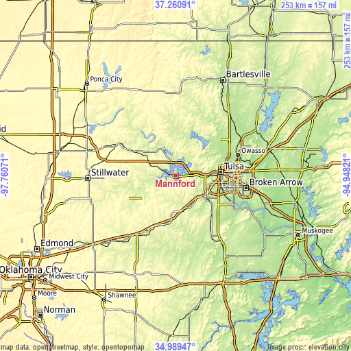 Topographic map of Mannford
