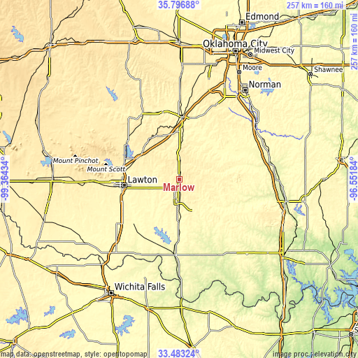 Topographic map of Marlow