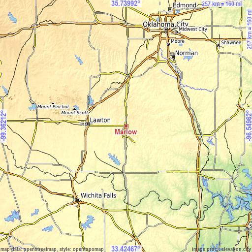 Topographic map of Marlow