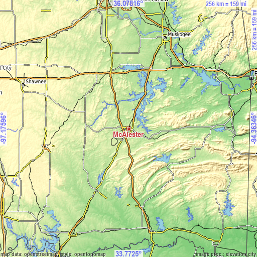 Topographic map of McAlester