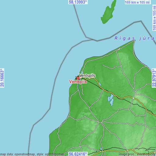 Topographic map of Ventspils