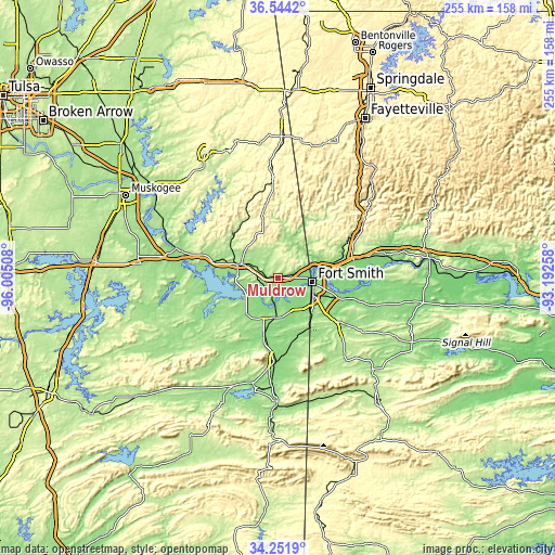 Topographic map of Muldrow