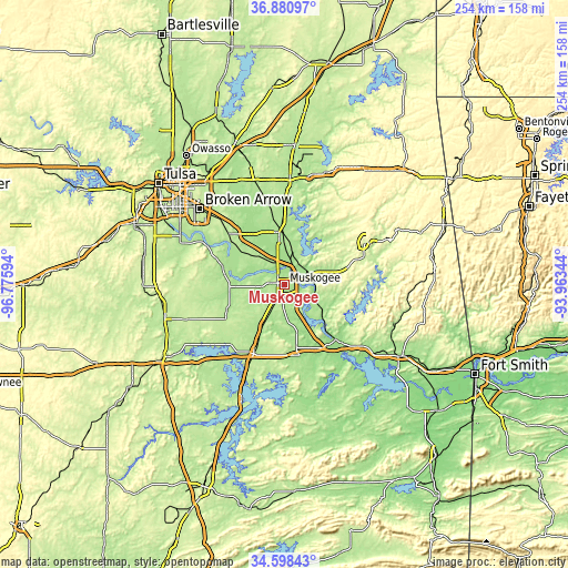 Topographic map of Muskogee