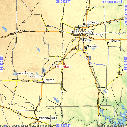 Topographic map of Ninnekah