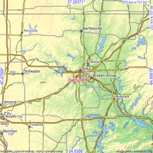 Topographic map of Oakhurst