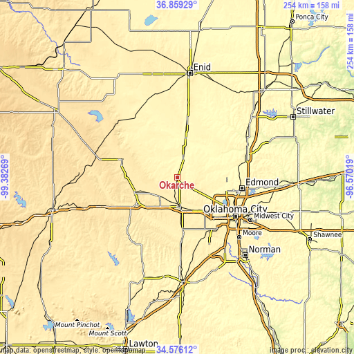 Topographic map of Okarche