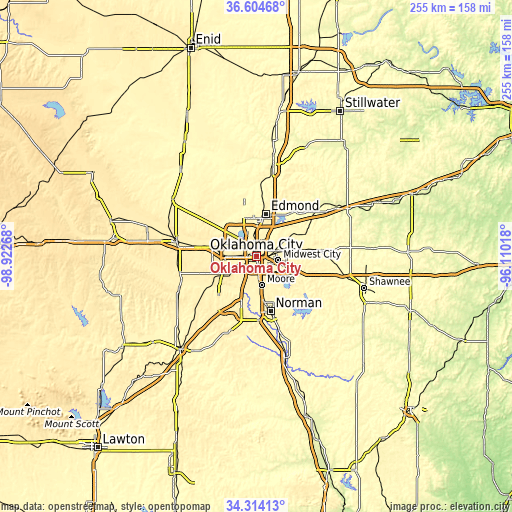 Topographic map of Oklahoma City