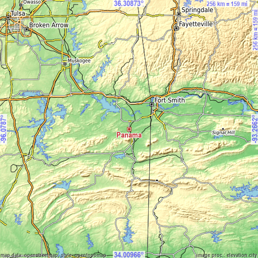 Topographic map of Panama