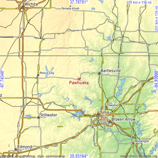 Topographic map of Pawhuska