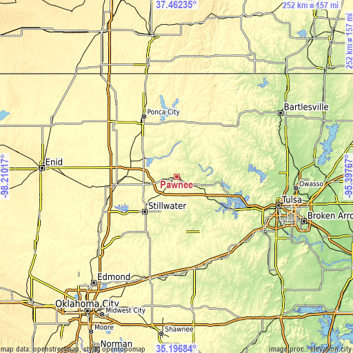 Topographic map of Pawnee