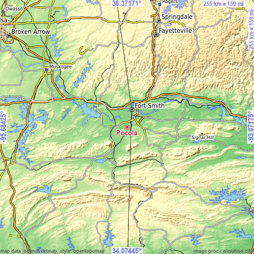 Topographic map of Pocola