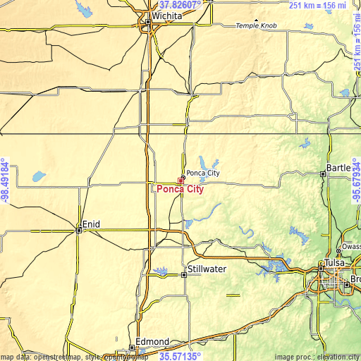 Topographic map of Ponca City