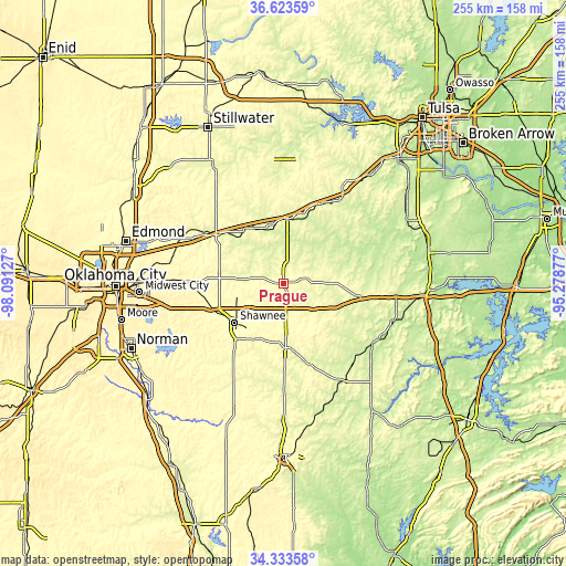 Topographic map of Prague