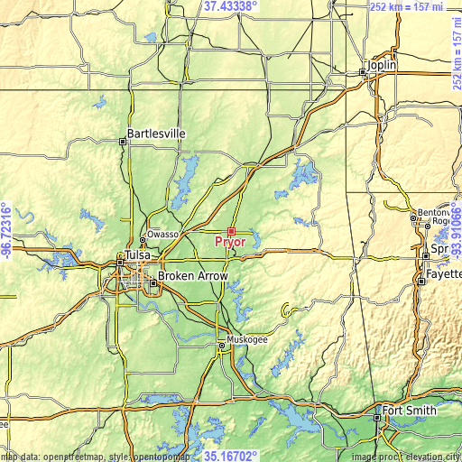 Topographic map of Pryor