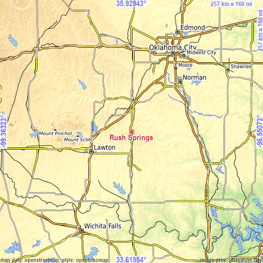 Topographic map of Rush Springs