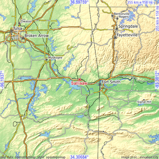 Topographic map of Sallisaw