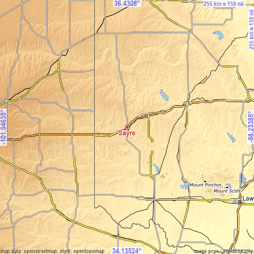 Topographic map of Sayre