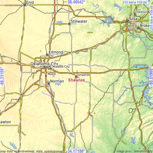 Topographic map of Shawnee