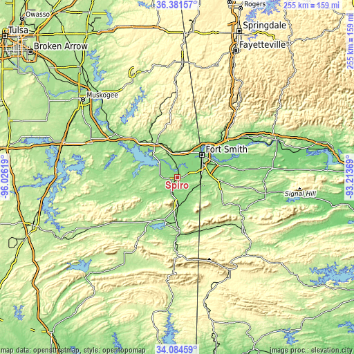 Topographic map of Spiro