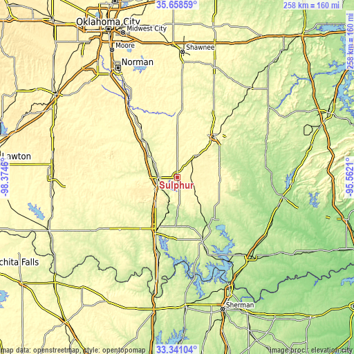 Topographic map of Sulphur