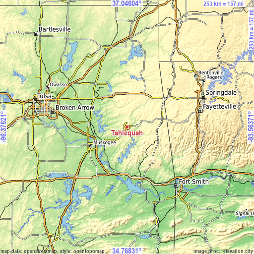 Topographic map of Tahlequah