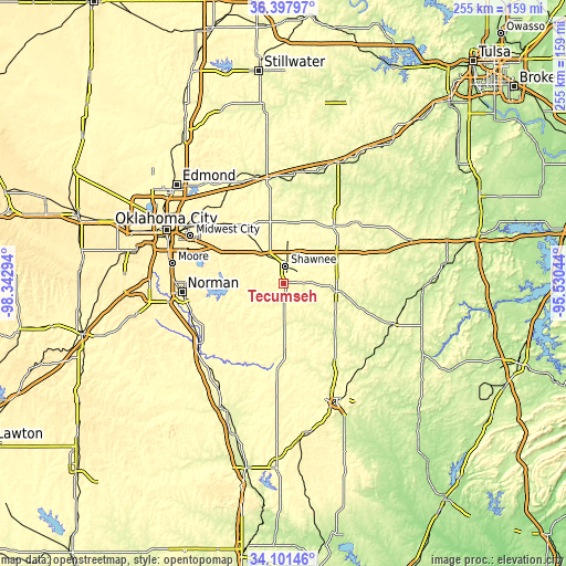 Topographic map of Tecumseh