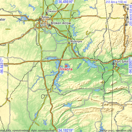 Topographic map of Texanna