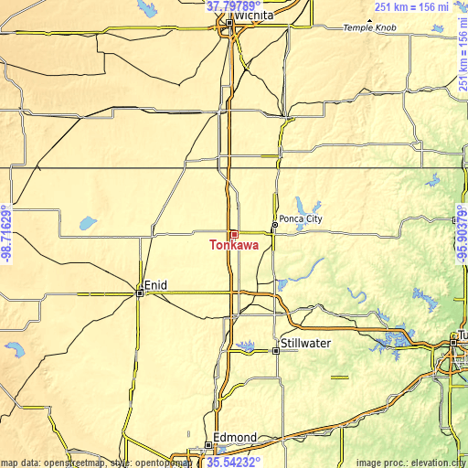 Topographic map of Tonkawa