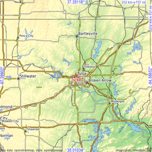 Topographic map of Tulsa