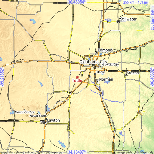 Topographic map of Tuttle