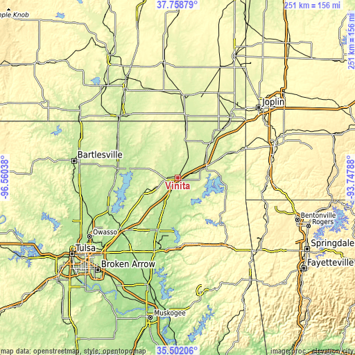 Topographic map of Vinita