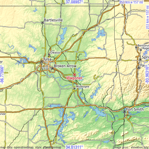 Topographic map of Wagoner