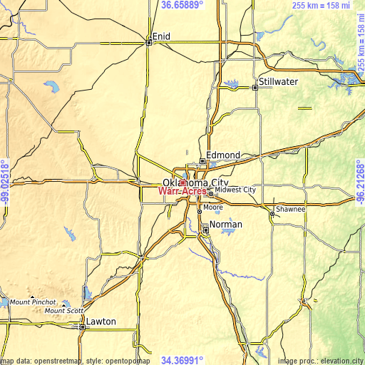 Topographic map of Warr Acres