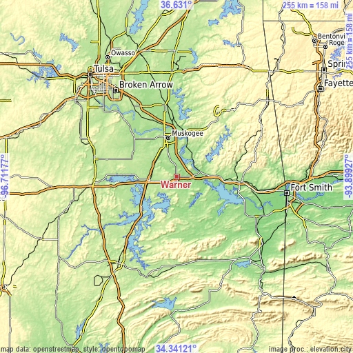 Topographic map of Warner