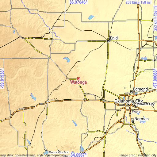 Topographic map of Watonga