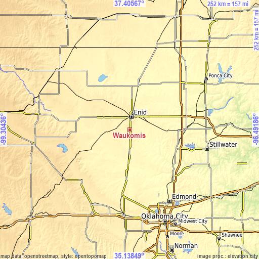 Topographic map of Waukomis