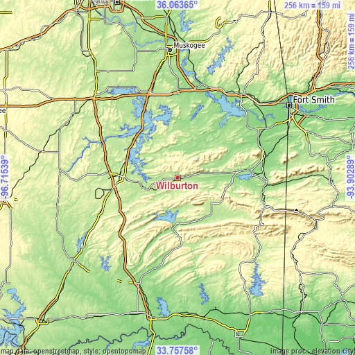 Topographic map of Wilburton