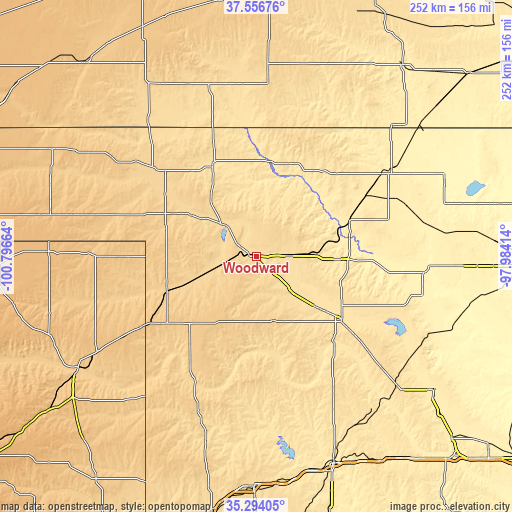 Topographic map of Woodward