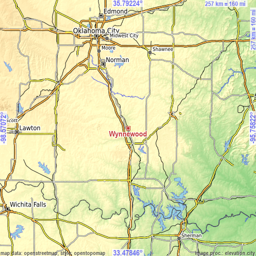 Topographic map of Wynnewood