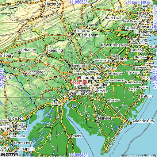 Topographic map of Broomall