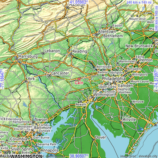 Topographic map of Caln